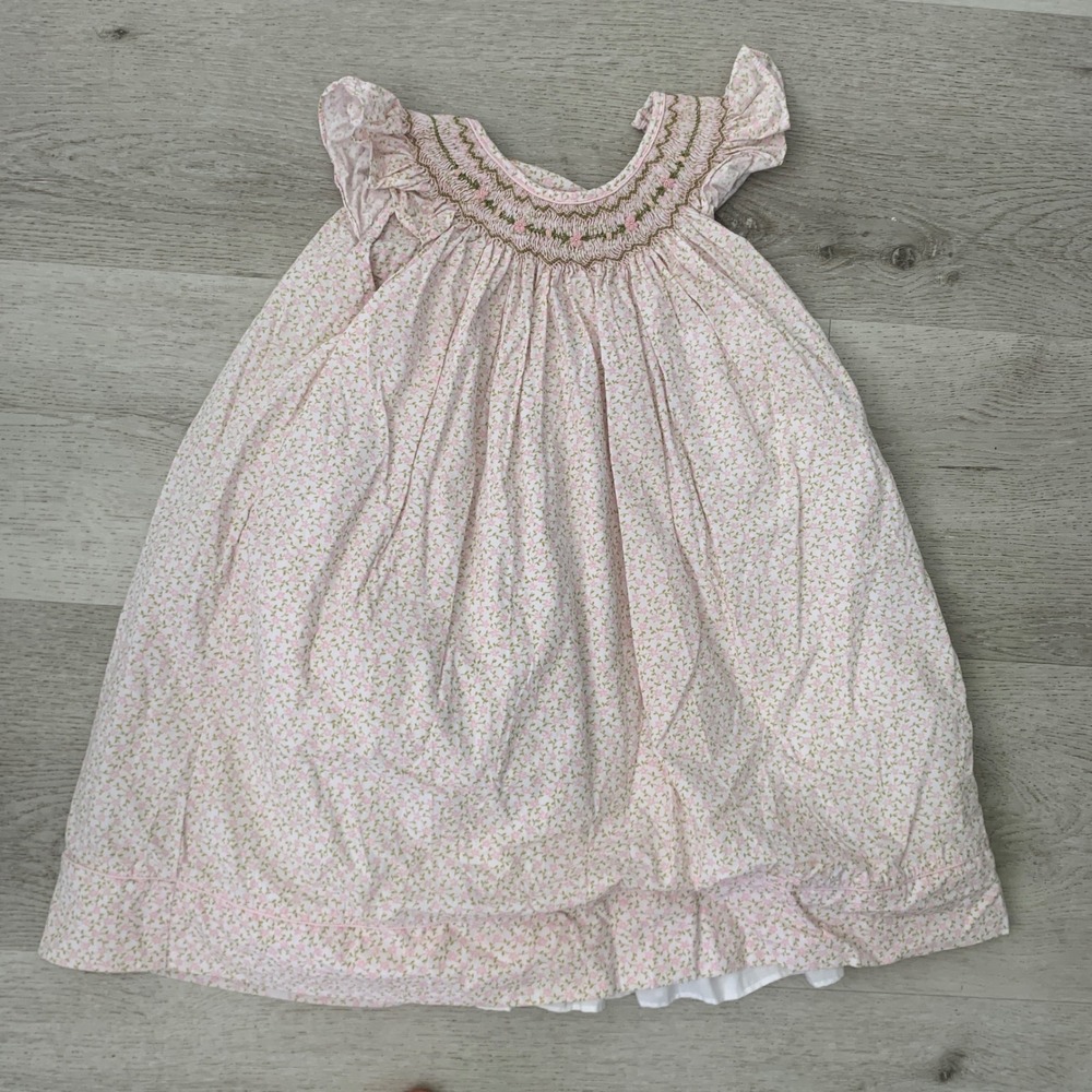 Petit Ami Girls Pink Floral Smocked Cotton Dress 3T 4477 Flutter Sleeve